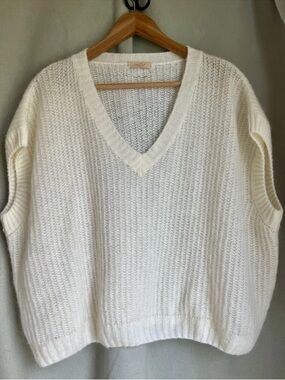 Naïs Made In Italy Mohair Wool Sleeveless Sweater Ivory Oversized Fuzzy Knit xL